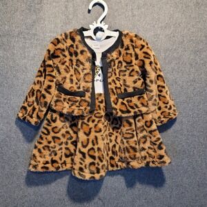 NWT PatPat Girls Leopard Print Faux Fur Jacket Dress Set Toddler  18/24 Months